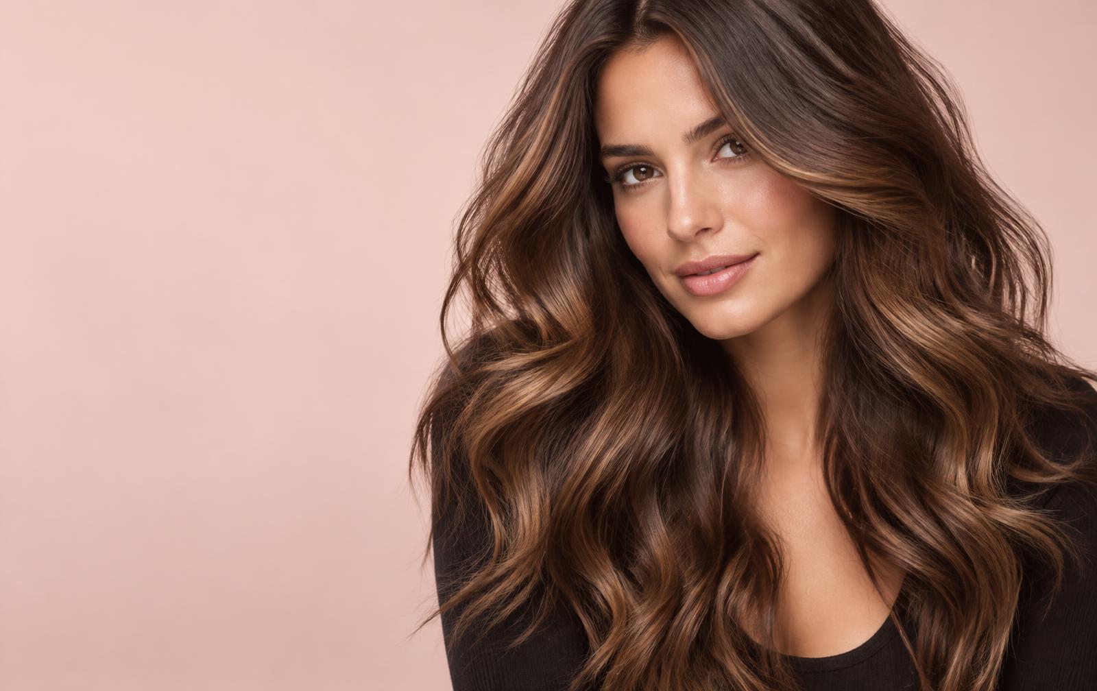 Mujer con melena castaña de ondas luminosas